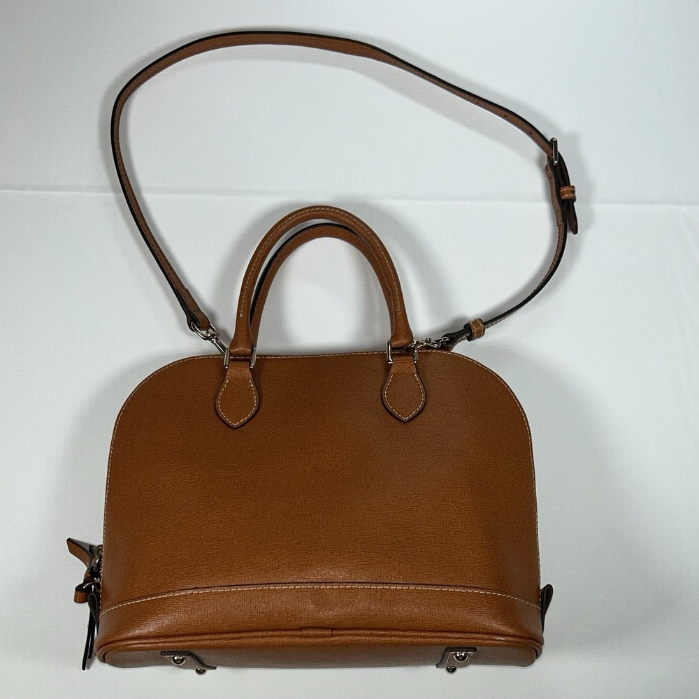 Dooney Bourke Pebble Grain Domed Satchel British Tan Leather Crossbody - Picture 2 of 7
